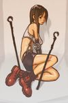  black_gloves boots brown_eyes brown_hair elbow_gloves female final_fantasy final_fantasy_vii gloves long_hair lowres miniskirt sitting skirt solo suspenders tank_top tanktop tifa_lockhart torazou_(pixiv591804) 