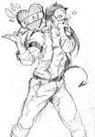  chota del_(logicallogos) dorohedoro fabulous greyscale heart male_focus monochrome muscle open_clothes open_shirt shirt sketch solo tail 