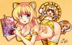  animal_costume animal_ears animal_print bent_over bikini bishamonten's_pagoda blonde_hair blue_eyes book breasts brown_eyes brown_hair chibi fang kemonomimi_mode large_breasts long_hair maribel_hearn multicolored_hair multiple_girls shawl short_hair swimsuit tail thighhighs tiger_costume tiger_ears tiger_print tiger_tail toramaru_shou touhou two-tone_hair usami_renko windart yakumo_yukari yellow_eyes 