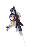  ai_(snk) baseball_cap baseball_uniform blue_eyes boots brown_hair dress from_above gun hat highres huge_weapon knee_boots laser_sight looking_up neo_geo_battle_coliseum neo_geo_pocket_color short_twintails snk solo sportswear twintails weapon 