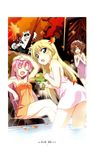  3girls alternate_hairstyle ass ayasaki_hayate blonde_hair blush brown_hair eyes_closed hayate_no_gotoku! highres katsura_hinagiku legs long_hair looking_back maria maria_(hayate_no_gotoku!) multiple_girls nude pink_hair sanzen'in_nagi smile tama tama_(hayate_no_gotoku) thighs towel 