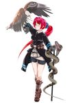  bad_id bad_pixiv_id belt bird blush boots cane explosive full_body gloves grenade hawk highres jackpp knee_boots long_hair necktie original pocket ponytail red_eyes red_hair shorts snake solo 