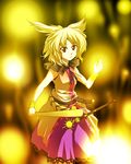  blonde_hair bracelet brown_eyes dress highres jewelry paddle radia ritual_baton sleeveless sleeveless_dress solo touhou toyosatomimi_no_miko 