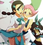  abomasnow bad_id bad_pixiv_id bandaid black_hair blue_eyes blush clothes_around_waist gen_4_pokemon gym_leader hair_ornament hairclip hirococo lowres lucario multi-tied_hair multiple_girls pink_eyes pink_hair pokemon pokemon_(creature) pokemon_(game) pokemon_dppt ribbon school_uniform skirt sleeves_rolled_up snover sumomo_(pokemon) suzuna_(pokemon) sweater sweater_around_waist 