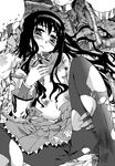  akemi_homura bruise flat_chest greyscale injury long_hair mahou_shoujo_madoka_magica monochrome pantyhose solo spread_legs torn_clothes torn_legwear yuu_(kfc) 