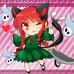  animal_ears braid cat_ears cat_tail chibi kaenbyou_rin lowres one_eye_closed red_eyes red_hair solo tail touhou tsukikusa 