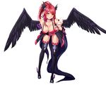  bad_id bad_pixiv_id bent_over black_legwear breasts collar collarbone detached_sleeves dungeon_and_fighter female_gunner_(dungeon_and_fighter) hanging_breasts large_breasts leaning_forward mx2j_(nsh6394) panties ponytail red_eyes red_hair solo thighhighs underwear wings 