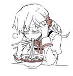  chopsticks closed_eyes drill_hair eating food foodgasm jewelry lowres mahou_shoujo_madoka_magica meandros noodles ramen ring school_uniform solo tomoe_mami torinone twin_drills twintails 