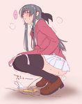  artist_request ass blush grey_hair highres long_hair panties panty_pull peeing puddle shino_(comic_penguin_club) thighhighs tissue underwear 