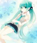  aqua_eyes aqua_hair bare_shoulders barefoot hatsune_miku long_hair necktie skirt solo syutyou twintails very_long_hair vocaloid 