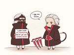  adorably_cute chibi duo eyes_closed gray_hair hidan humor jewelry kakuzu male mask naruto necklace red_eyes scythe short_hair sign weapons 