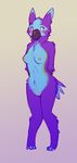 beak blush breasts female fur gryphon merygryph merystic nipples nude plain_background purple_fur pussy shy solo standing 