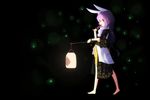  alternate_costume animal_ears barefoot bunny_ears food highres japanese_clothes kimono lantern paper_lantern purple_hair red_eyes reisen_udongein_inaba solo tan_(carbon) touhou 