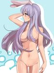  animal_ears breasts bunny_ears hair_censor hair_over_breasts long_hair navel nude pappappao purple_hair pussy reisen_udongein_inaba simple_background solo touhou 