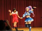  2girls animegao aono_miki blue_eyes breasts cleavage cosplay costume cure_berry dress drill_hair fresh_precure! kigurumi multiple_girls photo precure pretty_cure purple_hair skirt stage taiwan 