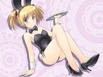  animal_ears bare_legs black_eyes blonde_hair bow bowtie bunny_ears bunny_girl bunny_tail bunnysuit detached_collar hinako_(sister_princess) leotard masakichi_(crossroad) older short_hair sister_princess solo tail teenage tray twintails wrist_cuffs 