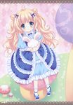  absurdres blonde_hair blue_eyes blush bunny dress frills hair_ribbon highres lolita_fashion long_hair looking_up mushroom original ribbon sitting socks solo tsukishima_yuuko very_long_hair 