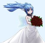  blush bouquet collar colorfag drawfag dress flower highres long_hair nymph_(sora_no_otoshimono) robot_ears solo sora_no_otoshimono twintails wedding_dress wings 