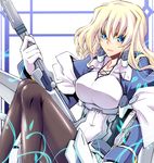  bad_id bad_pixiv_id black_legwear blonde_hair blue_eyes breasts gloves kodama_yuu kyoukaisenjou_no_horizon large_breasts long_hair mary_stuart pantyhose solo weapon 