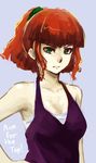  armpits copyright_name dress english green_eyes halterneck highres imageboard_colors jung_freud pas_(paxiti) red_hair sidelocks simple_background solo top_wo_nerae! 