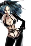  blue_hair breasts cleavage collarbone fur_coat green_eyes large_breasts long_hair one_piece pattsunko paula_(one_piece) solo spikes wavy_hair 