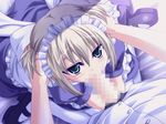  animated animated_gif blush censored close-up close_up cum cum_in_mouth fellatio gakuen_shinsengumi! game_cg gif green_eyes hand_on_head irrumatio maid maid_headdress on_bed oral oral_sex ribbon shadow shoes short_hair silver_hair thighhighs 