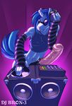  anthro big_penis blue_hair crossgender dj_bron-3 equine erection eyewear friendship_is_magic gideon glasses hair horn horse horsecock male mammal my_little_pony navel_piercing penis piercing smile solo unicorn vein vinyl_scratch_(mlp) 