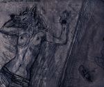  breasts canine dark eyes_closed female java lying mammal monochrome nipples on_back sketch solo topless wolf 