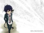  animal ao_no_exorcist blackie blue_eyes blue_hair cat okumura_rin uniform 