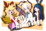  animal_ears blonde_hair bunny_ears bunny_outfit bunnysuit costume crossover cuddles fake_animal_ears green_eyes happy_tree_friends kemonomimi long_hair multicolored_hair panty_&amp;_stocking_with_garterbelt panty_(character) panty_(psg) ribbon short_hair sitting stocking_(character) stocking_(psg) twintails 