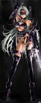  :p arm_up bare_shoulders black_legwear breasts cyborg dark_skin elbow_gloves energy_sword giba_(out-low) gloves highres large_breasts long_hair purple_eyes silver_hair solo standing sword t-elos thigh_strap thighhighs tongue tongue_out underboob very_long_hair weapon xenosaga xenosaga_episode_iii 