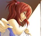  bare_shoulders covering covering_breasts dressing foreshortening hair_bobbles hair_ornament hands lips murachou_sakamura off_shoulder onozuka_komachi profile realistic red_eyes red_hair short_hair solo touhou two_side_up upper_body 