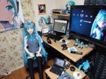  aqua_hair computer doll figure hatsune_miku laptop lowres monitor otaku_room photo real sex_doll television twintails vocaloid 
