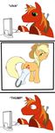  big_macintosh_(mlp) blonde_hair brother_and_sister comic computer cutie_mark desk equine female feral friendship_is_magic hair hasbro hat horse horse_shoe male mammal my_little_pony orange_hair pony seductive sibling tail unknown_artist 