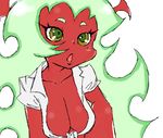  breasts cleavage demon_girl green_eyes green_hair hiyoko_(m8) horns lowres medium_breasts oekaki open_mouth panty_&amp;_stocking_with_garterbelt red_skin scanty_(psg) solo 