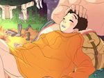  black_hair fire komatsu_(toriko) saliva shirtless short_hair sleeping toriko_(series) toriko_(toriko) 