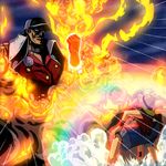  bad_id bad_pixiv_id black_hair fire hat kanai_makoto_(kanaman7) monkey_d_luffy multiple_boys one_piece sakazuki_(akainu) straw_hat 