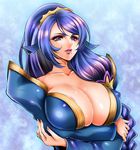  1girl areola_slip areolae bangs battle_spirits battle_spirits:_brave blue_hair braid breasts bursting_breasts cleavage covered_nipples crossed_arms crown detached_sleeves eyelashes eyeshadow fingernails gilfam_joou gradient_hair huge_breasts lips lipstick long_fingernails long_hair looking_at_viewer makeup mature mole multicolored_hair no_bra open_mouth pink_eyes ponytail puffy_nipples purple_eyes purple_hair shiny shiny_clothes shiny_hair shiny_skin single_braid solo swept_bangs upper_body very_long_hair 