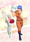  2boys black_hair blue_hair egg food fruit hat komatsu_(toriko) multiple_boys scar strawberry toriko_(series) toriko_(toriko) 