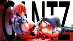  ass blood death gantz gantz_suit gore guro huge_breasts kishimoto_kei nipples pink_hair short_hair torn_clothes what wounded 