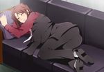  asleep blush couch formal ichijou_(kaiji) jacket kaiji pillow red_hair sleeping suit 