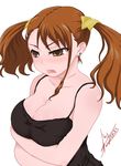  angel211283 anjou_naruko ano_hi_mita_hana_no_namae_wo_bokutachi_wa_mada_shiranai brown_eyes brown_hair cleavage earrings large_breasts solo twintails 