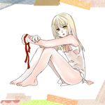  blonde_hair bottomless eden_no_ori isurugi_miina long_hair lowres ribbon sitting trap 