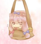  animal_ears bag blush bow carrying cat_ears catchouli hair_bow handbag hazuki_ruu in_container kemonomimi_mode long_hair minigirl patchouli_knowledge purple_eyes purple_hair solo touhou 