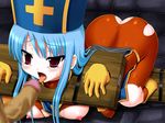  ass bdsm blue_hair blush bodysuit bondage boots bound bound_feet censored chunsoft dragon_quest dragon_quest_iii enix erect_nipples gloves hat latex long_hair nipples open_mouth penis pillory priest_(dq3) red_eyes stocks sweat tears tongue torn_clothes trubka 