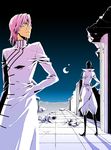  arrancar black_hair bleach crescent_moon espada glasses male_focus moon multiple_boys night nnoitra_gilga pink_hair szayelaporro_granz usa_(blue-systema) yellow_eyes 