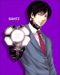  1boy black_hair gantz gantz_suit gun male male_focus nishi_joichiro nishi_jouichirou school_uniform short_hair solo weapon x-gun 