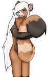  ambiguous_gender anthro bear brown_fur cute female fluffy fur hair hug isinmuffin long_hair mammal nude panda plain_background red red_panda reht reht_red_panda solo striped stripes tail_hug transparent_background 