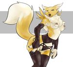  breasts canine chest_tuft digimon fangs fox nipple_piercing nipple_ring nipples piercing renamon tail 