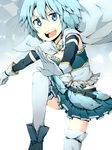  :d bad_id bad_pixiv_id belt blue_eyes blue_hair cape gloves happy highres mahou_shoujo_madoka_magica midriff miki_sayaka open_mouth panties pantyshot pleated_skirt shoes short_hair skirt smile solo thighhighs underwear white_gloves white_legwear zen_o 